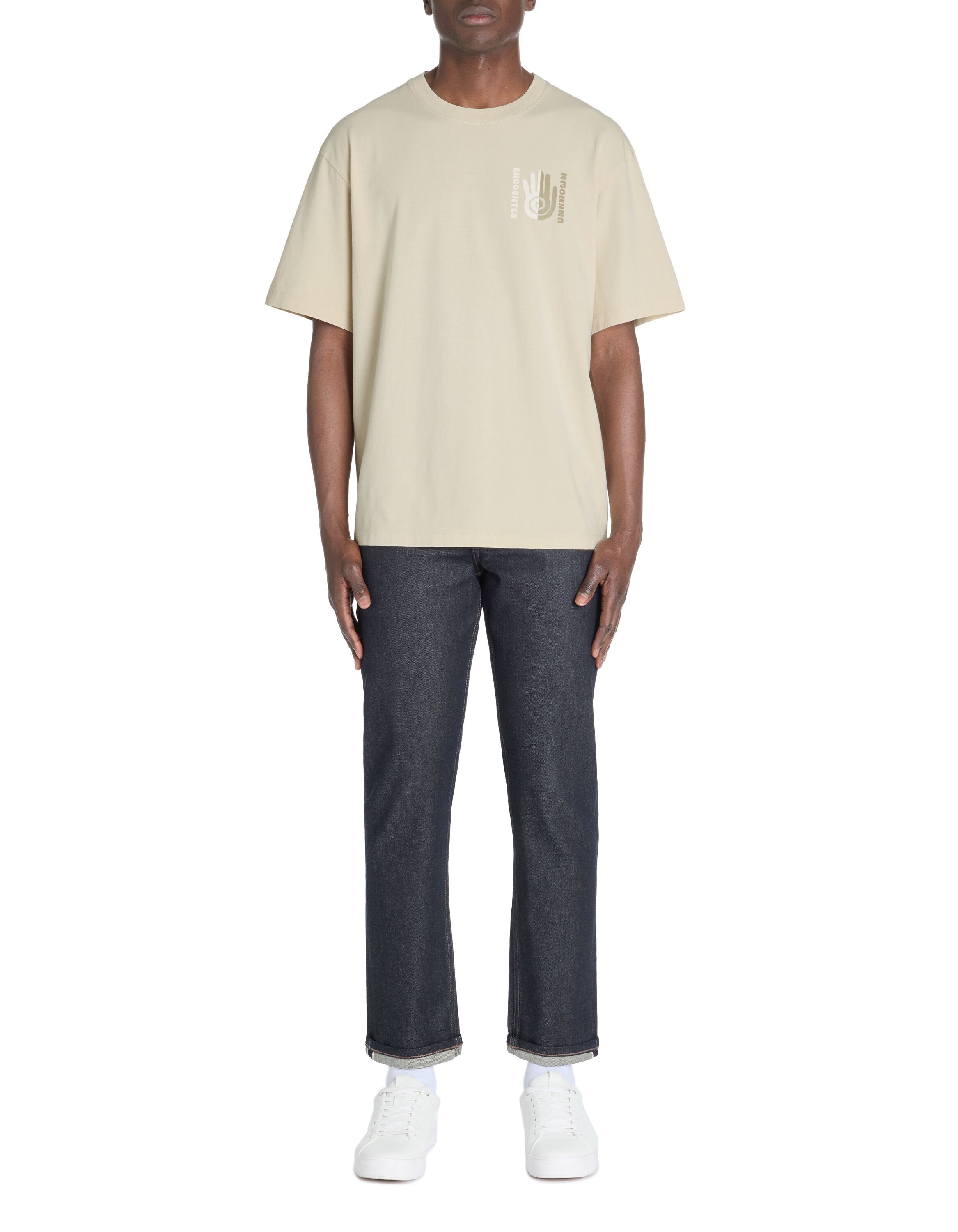 Celio_Beige Oversized T-Shirt Round Neck 100% Cotton_LEMIND_BEIGE_01