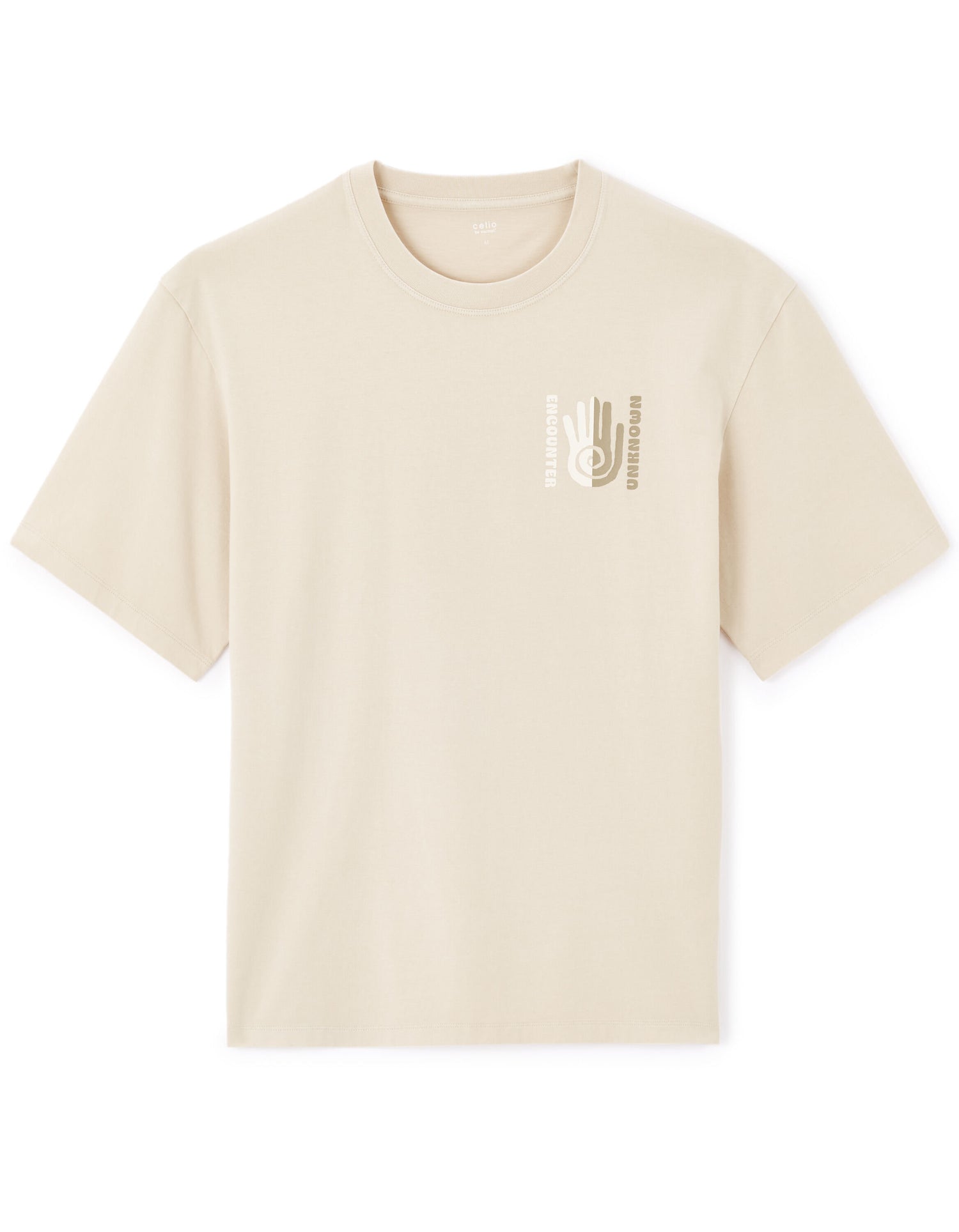 Celio_Beige Oversized T-Shirt Round Neck 100% Cotton_LEMIND_BEIGE_04