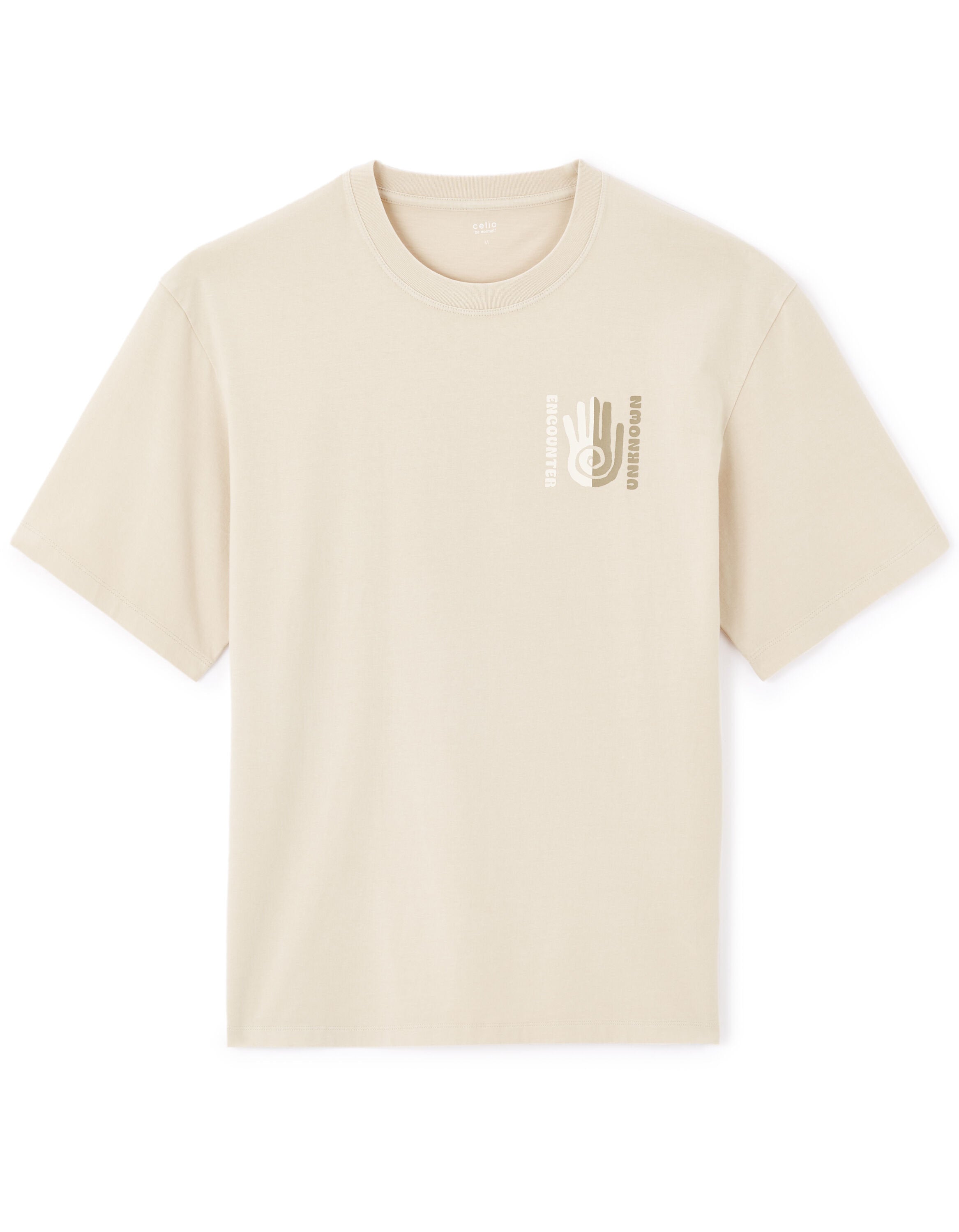Celio_Beige Oversized T-Shirt Round Neck 100% Cotton_LEMIND_BEIGE_04