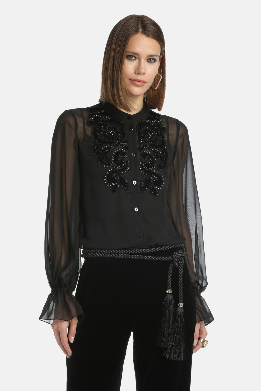 Luisa Spagnoli_Nero_Leonide - Silk Blouse with Inlays_LEONIDE_0101_01