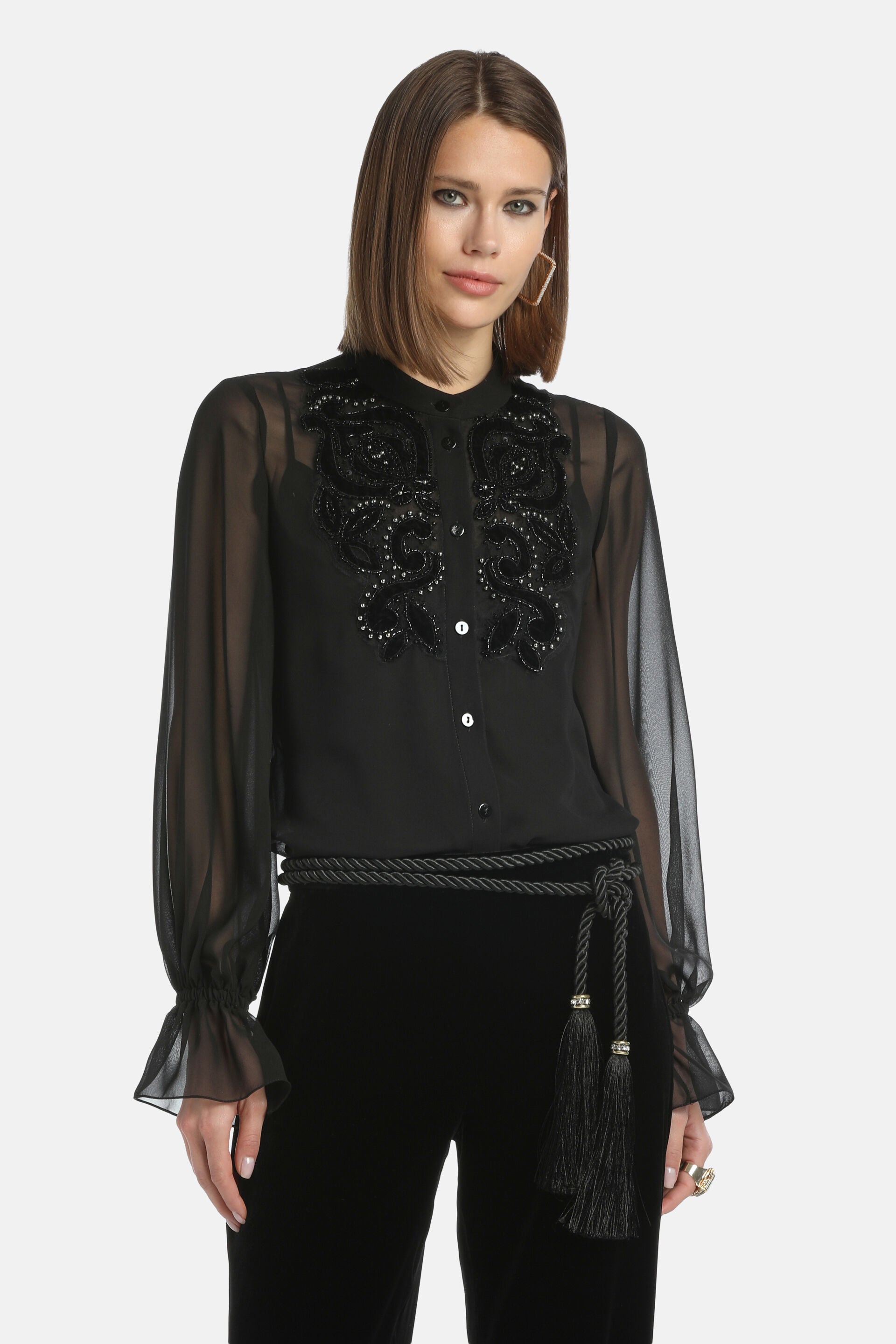 Luisa Spagnoli_Nero_Leonide - Silk Blouse with Inlays_LEONIDE_0101_01