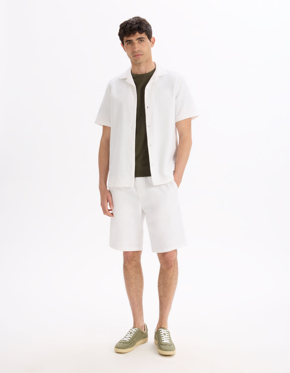 Celio_Khaki Straight T-Shirt Round Neck 100% Cotton_LEPICTI_REAL KHAKI_01