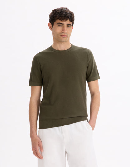 Celio_Khaki Straight T-Shirt Round Neck 100% Cotton_LEPICTI_REAL KHAKI_02