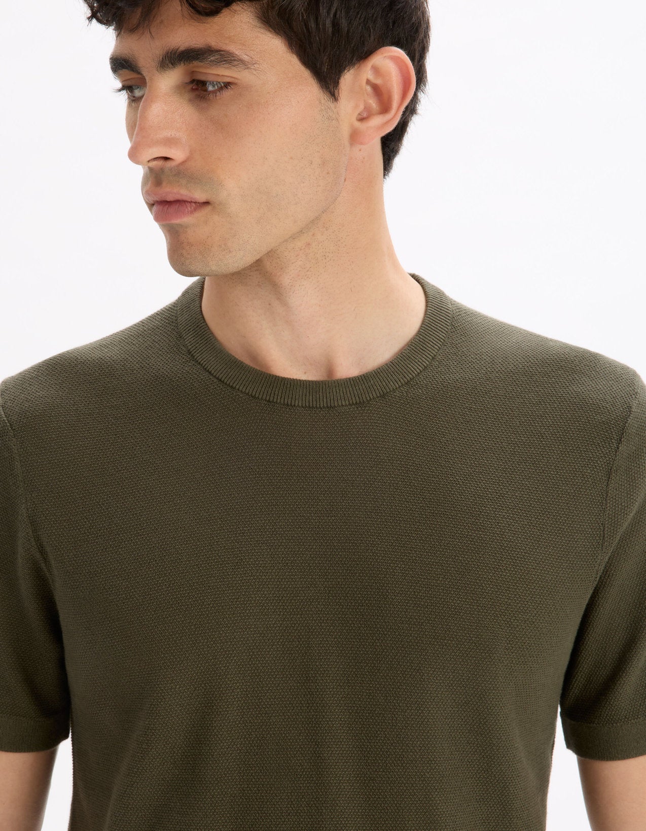 Celio_Khaki Straight T-Shirt Round Neck 100% Cotton_LEPICTI_REAL KHAKI_04