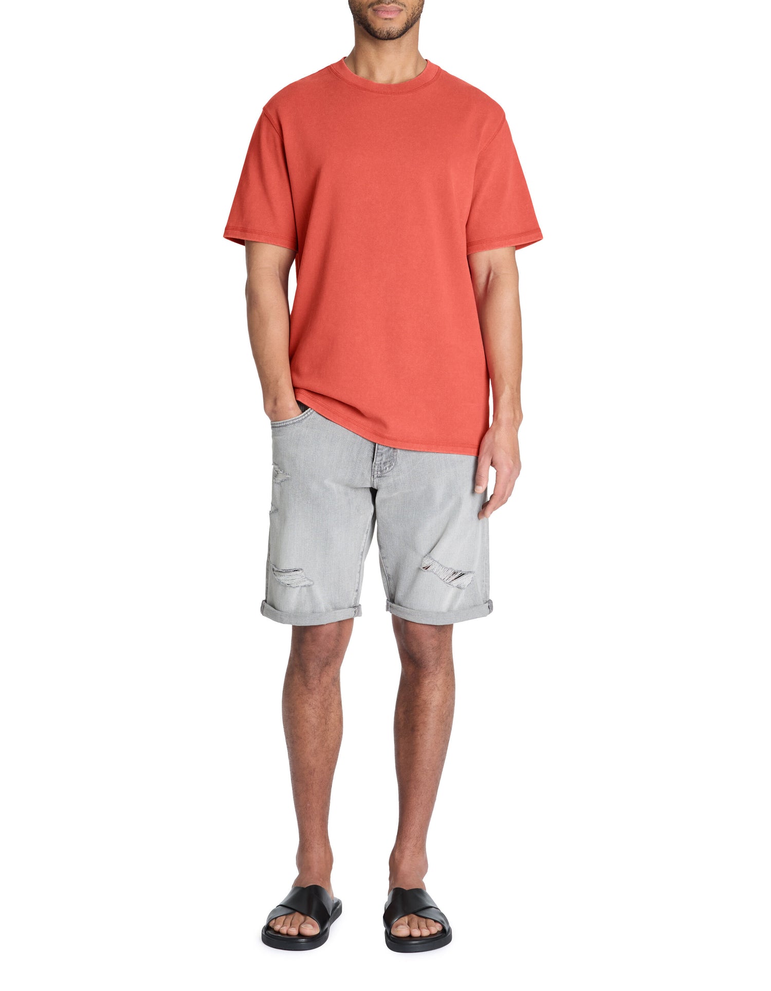 Celio_Red T-Shirt Boxy Round Neck 100% Cotton Pigment_LEPIGMENT_CRANBERRY_01