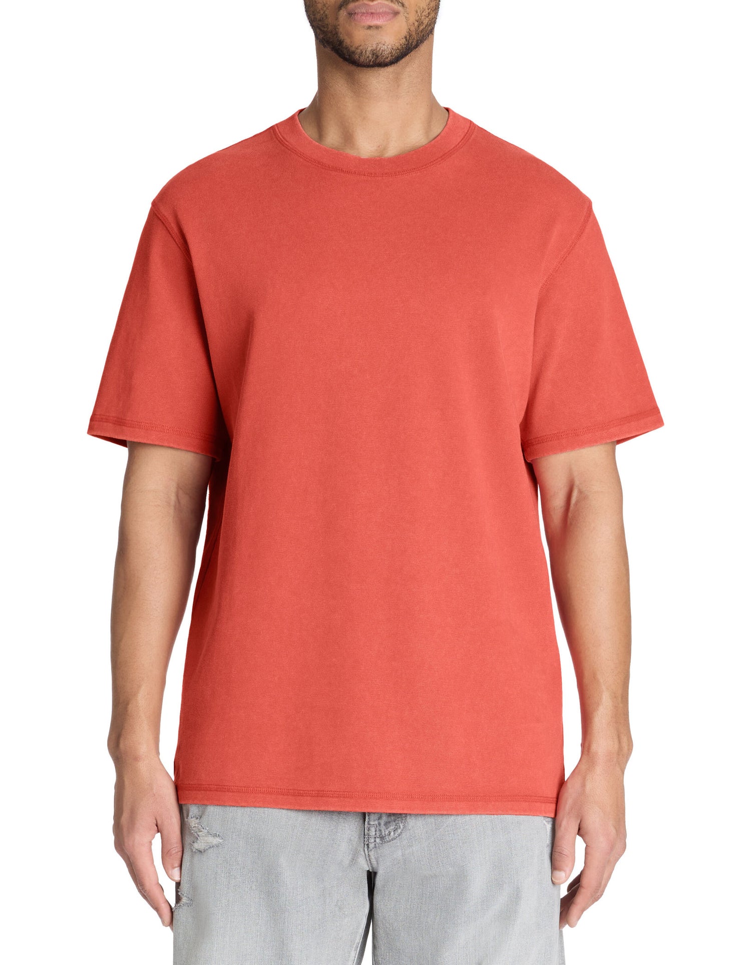 Celio_Red T-Shirt Boxy Round Neck 100% Cotton Pigment_LEPIGMENT_CRANBERRY_02