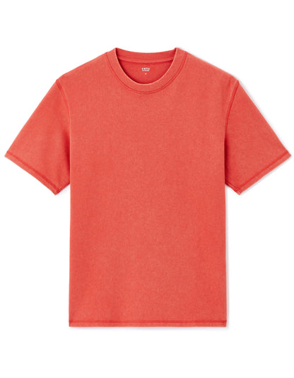 Celio_Red T-Shirt Boxy Round Neck 100% Cotton Pigment_LEPIGMENT_CRANBERRY_04