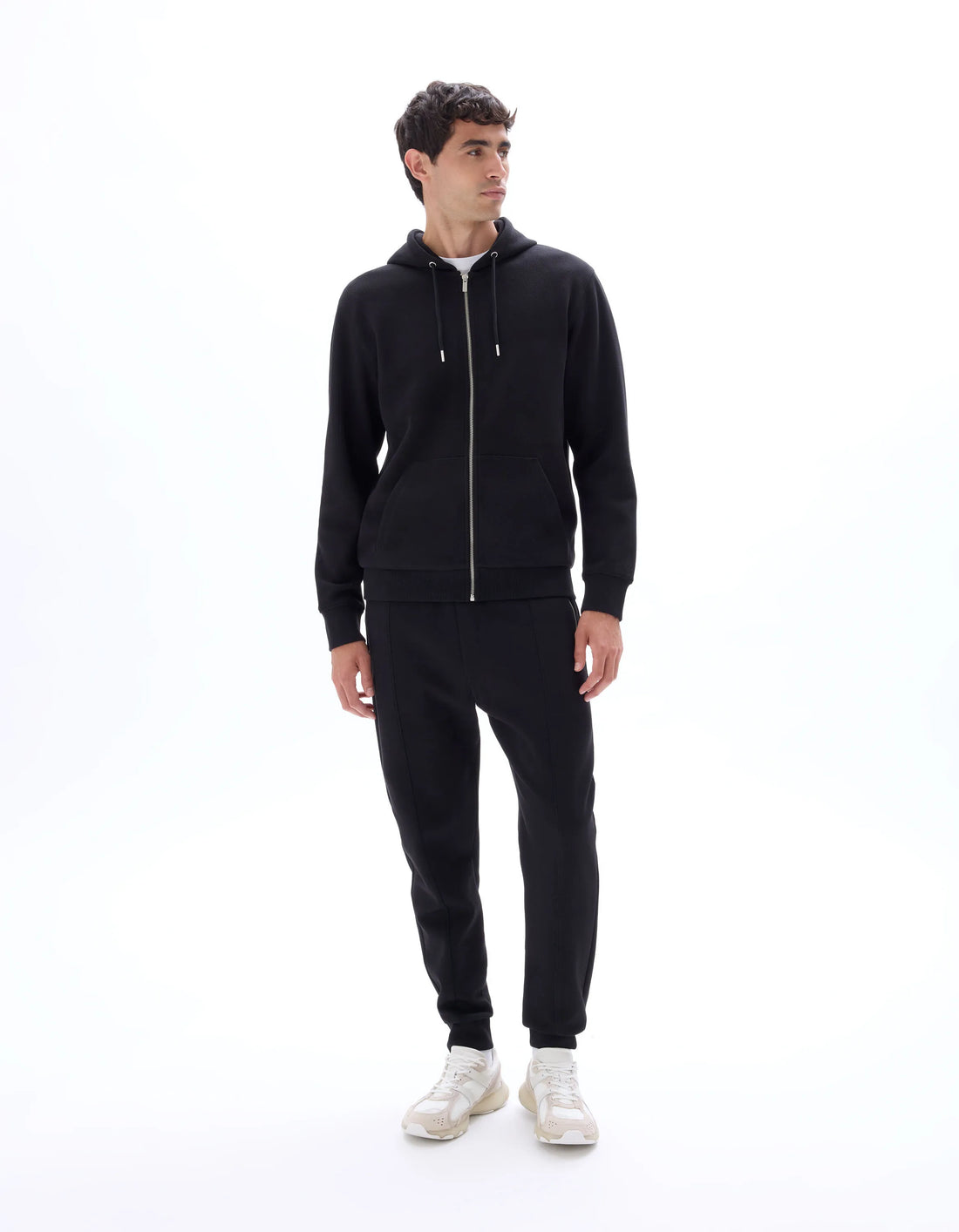 Celio_Black_Regular-Fit Pique Zip-Up Hoodie_LEPIQUET_BLACK_02
