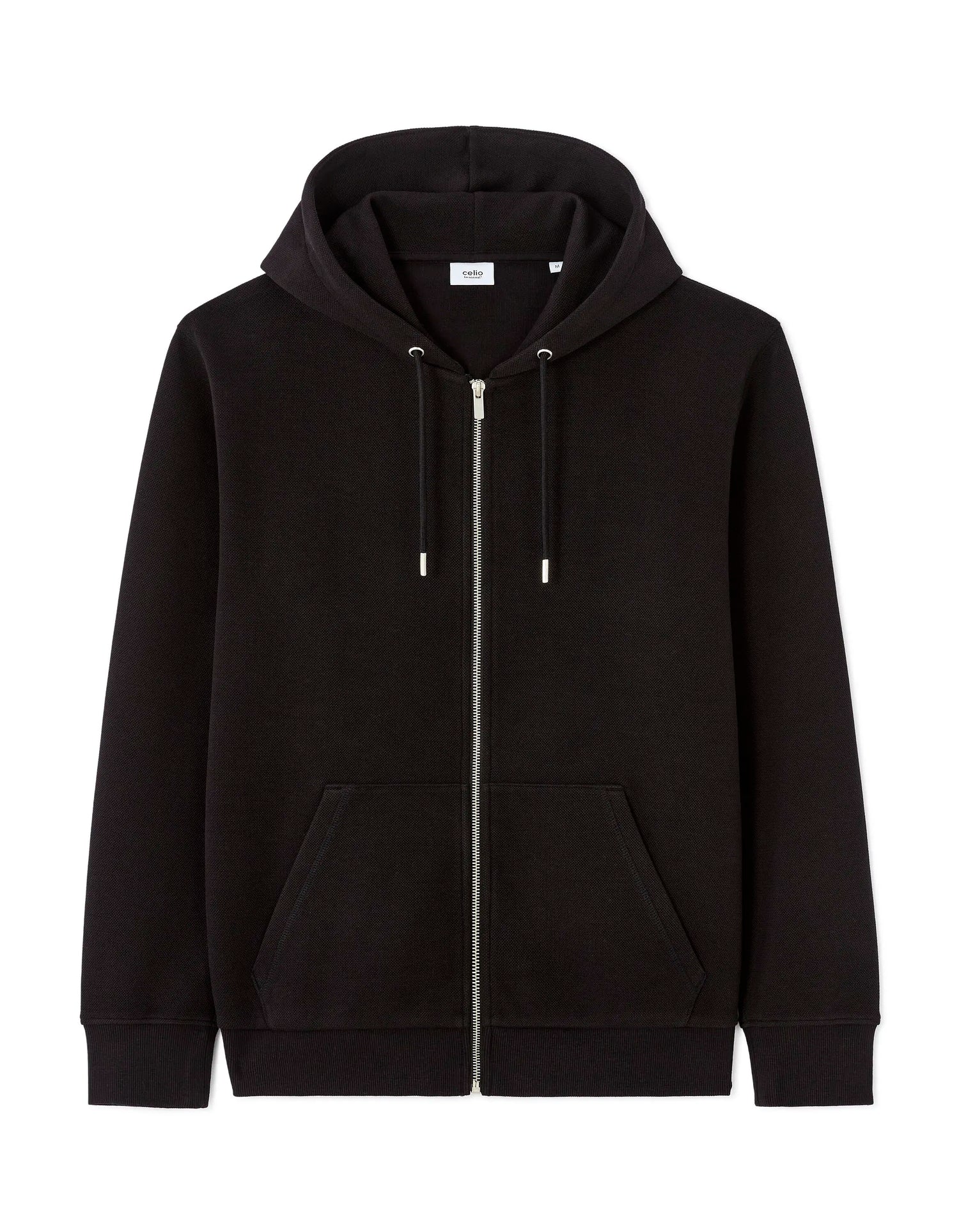Celio_Black_Regular-Fit Pique Zip-Up Hoodie_LEPIQUET_BLACK_05