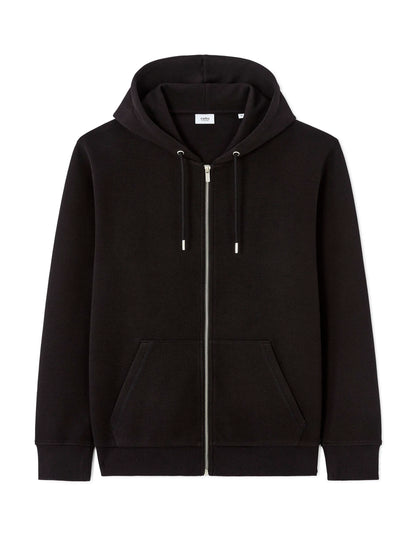 Celio_Black_Regular-Fit Pique Zip-Up Hoodie_LEPIQUET_BLACK_05