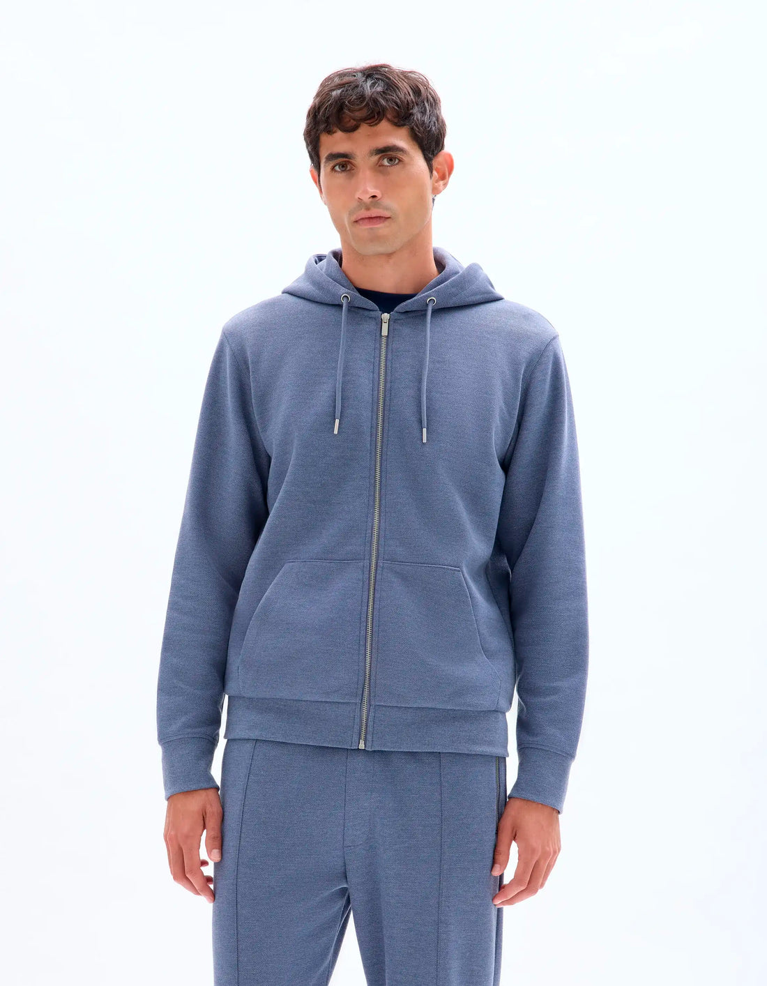 Celio_Heather Grey Blue_Regular-Fit Zip-Up Pique Hoodie_LEPIQUET_HEATHER GREY BLUE_01