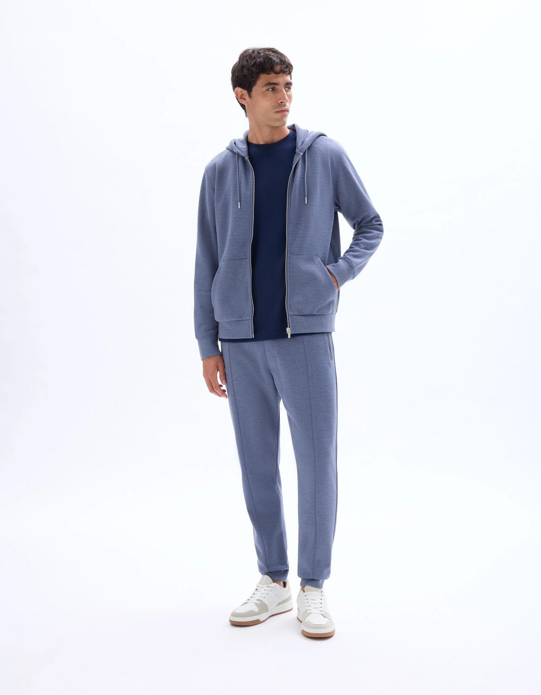 Celio_Heather Grey Blue_Regular-Fit Zip-Up Pique Hoodie_LEPIQUET_HEATHER GREY BLUE_02