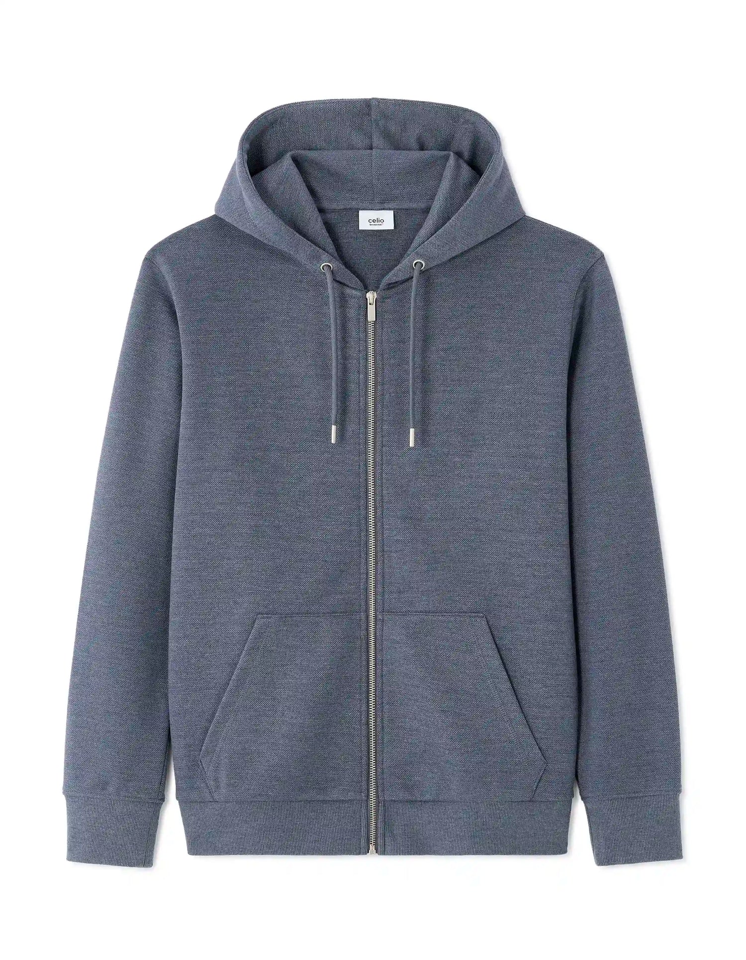 Celio_Heather Grey Blue_Regular-Fit Zip-Up Pique Hoodie_LEPIQUET_HEATHER GREY BLUE_05