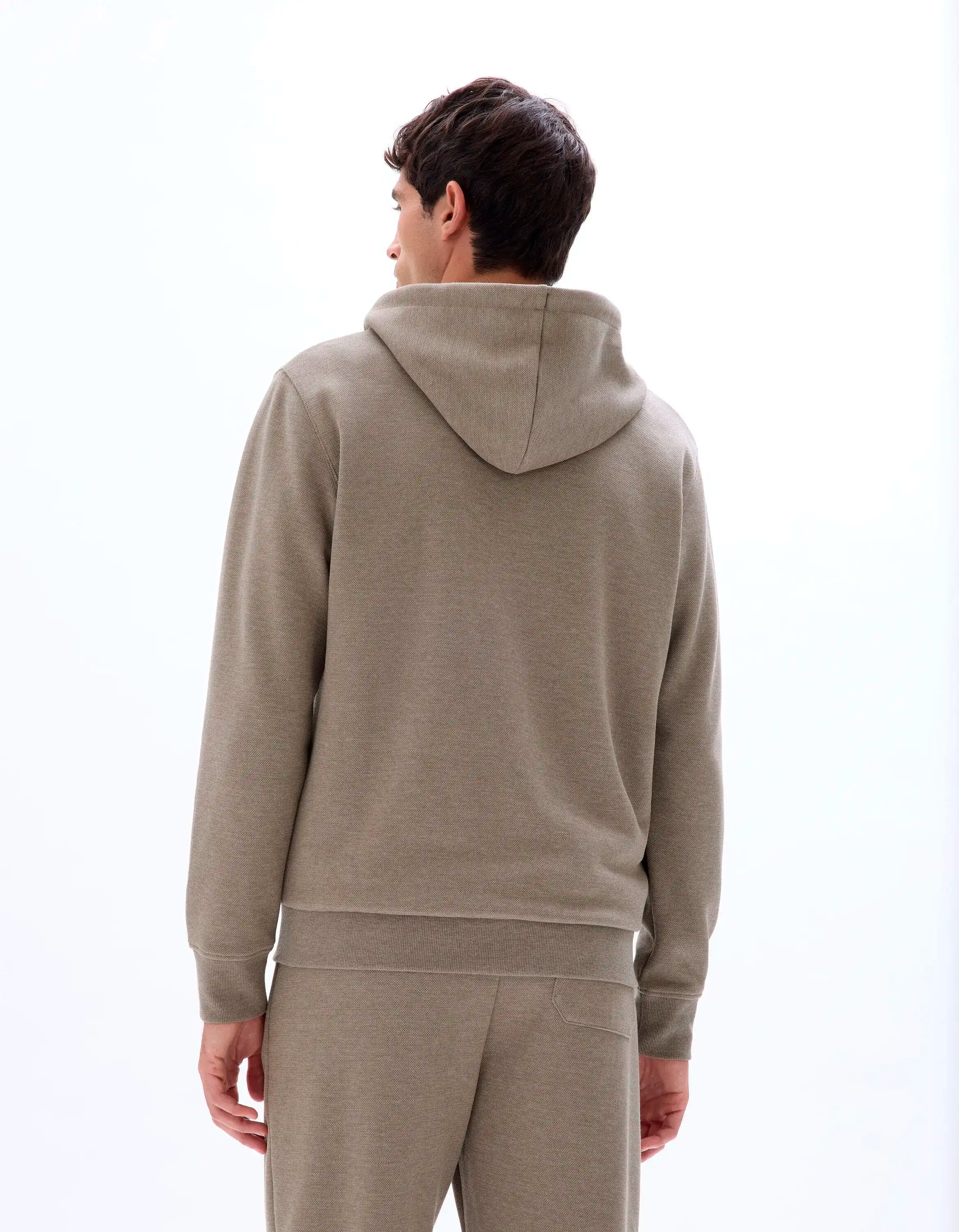 Celio_Heather Taupe_Regular-Fit Zip-Up Pique Hoodie_LEPIQUET_HEATHER TAUPE_03