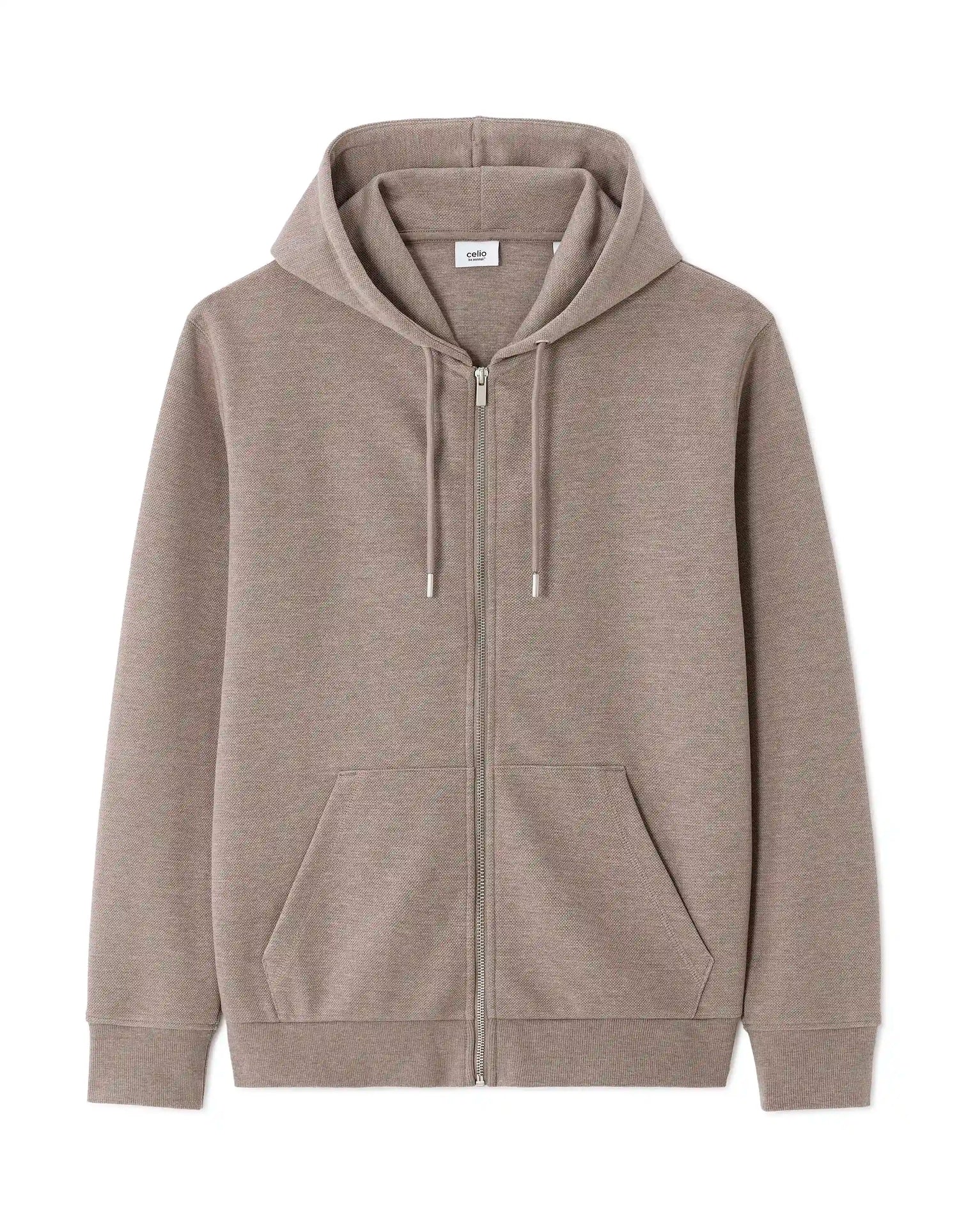 Celio_Heather Taupe_Regular-Fit Zip-Up Pique Hoodie_LEPIQUET_HEATHER TAUPE_05