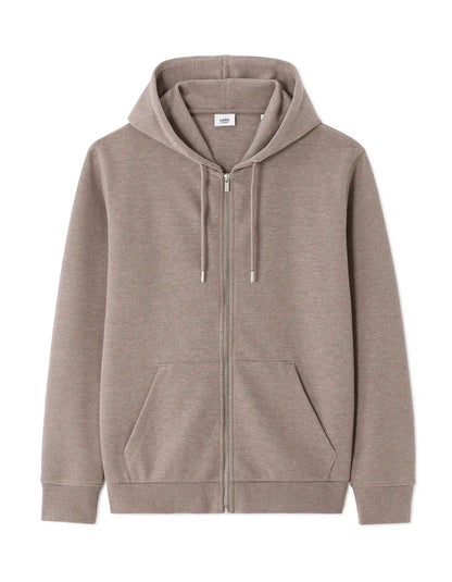 Celio_Heather Taupe_Regular-Fit Zip-Up Pique Hoodie_LEPIQUET_HEATHER TAUPE_05
