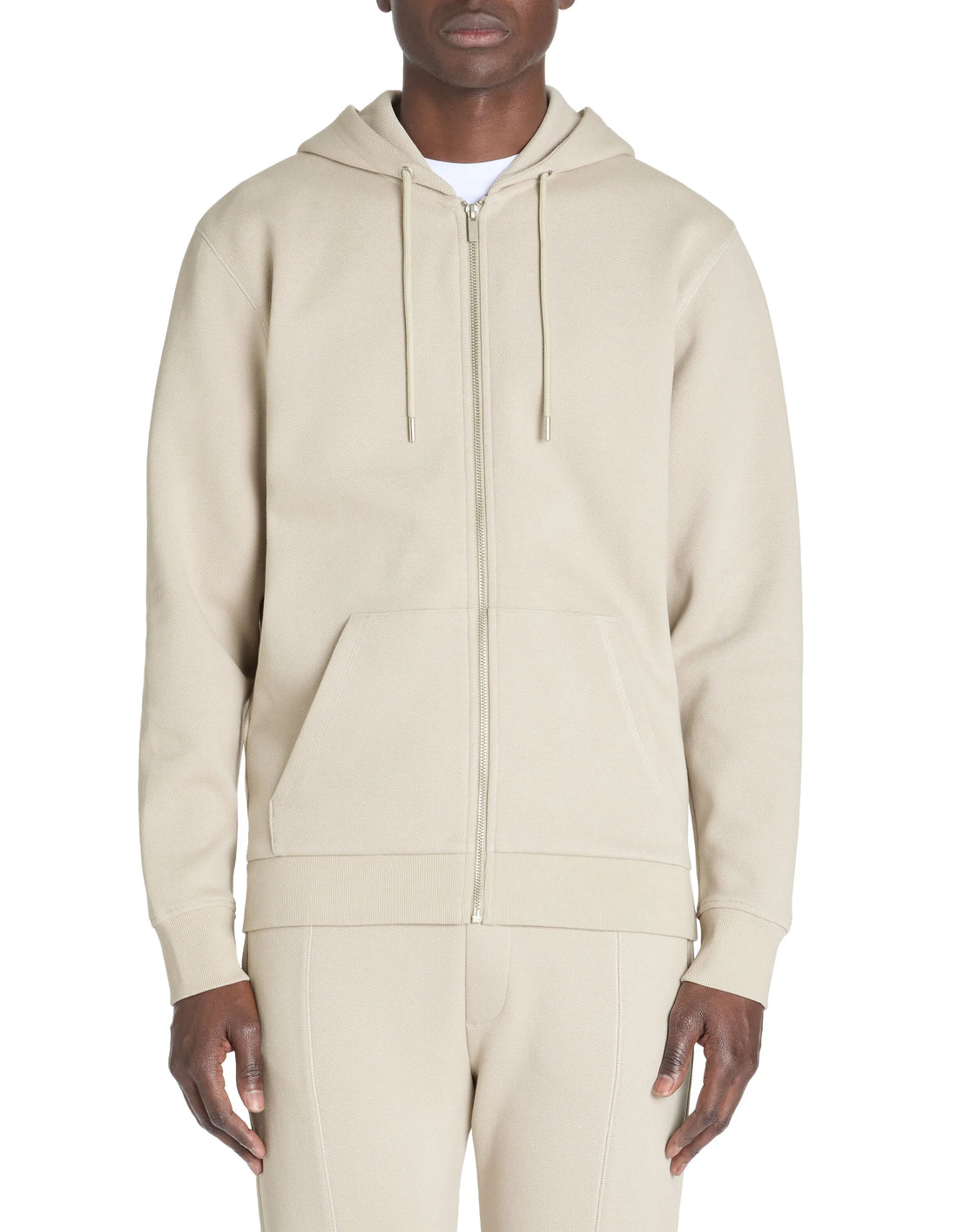 Celio_Sand_Regular Cotton Blend Zip-Up Hoodie_LEPIQUET_SAND_01