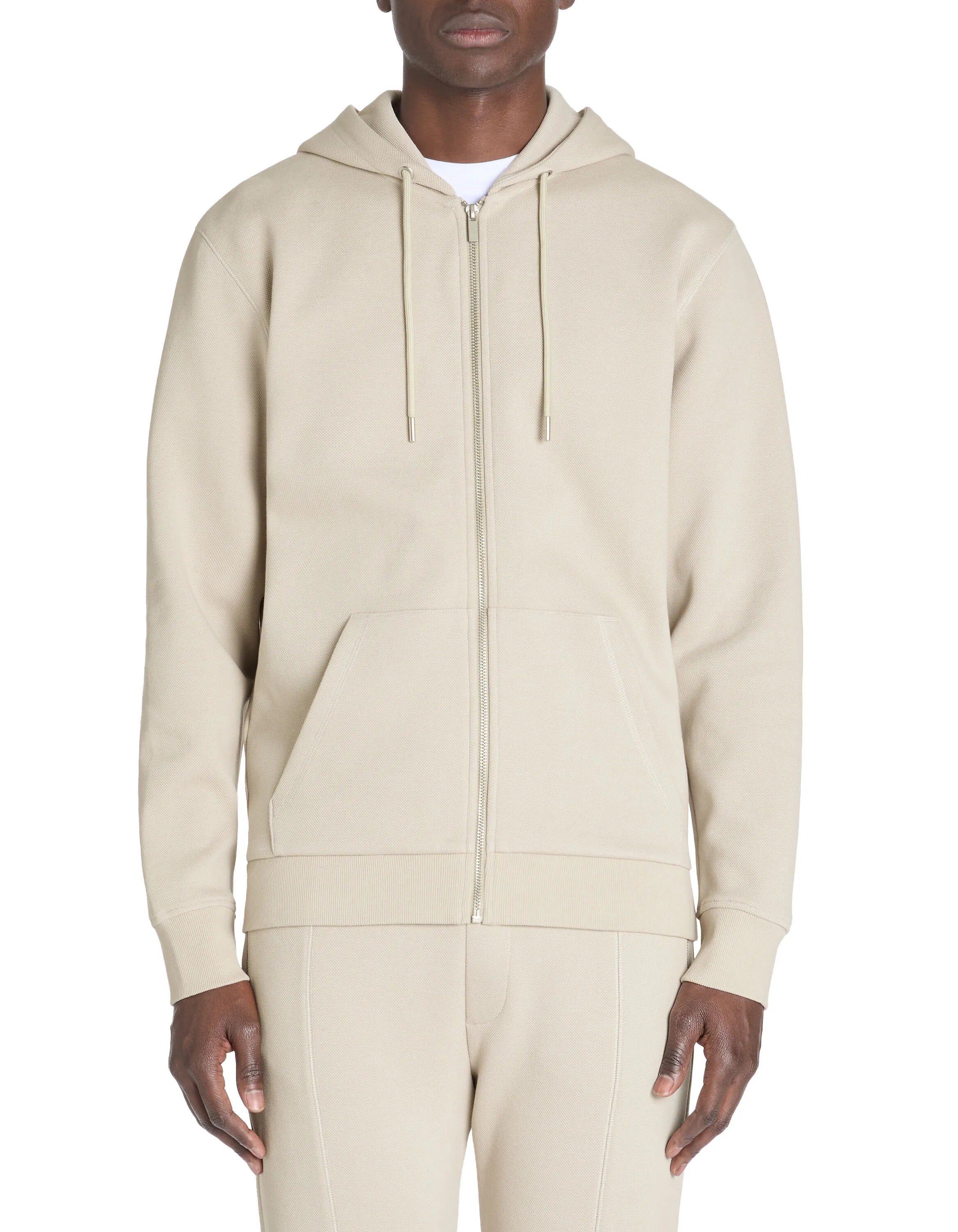 Celio_Sand_Regular Cotton Blend Zip-Up Hoodie_LEPIQUET_SAND_01