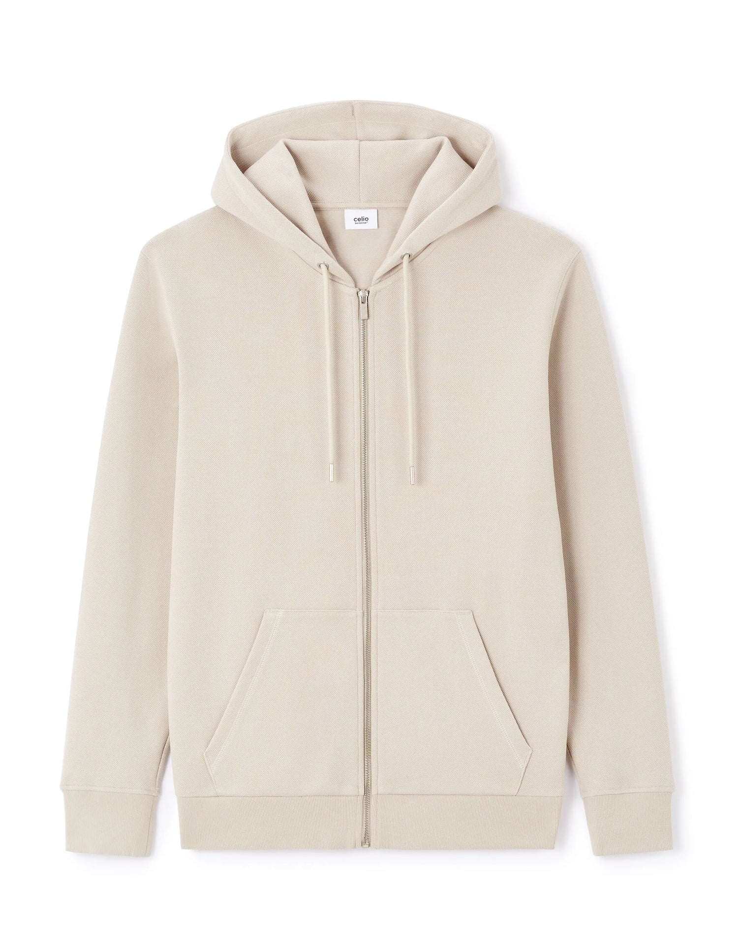 Celio_Sand_Regular Cotton Blend Zip-Up Hoodie_LEPIQUET_SAND_04