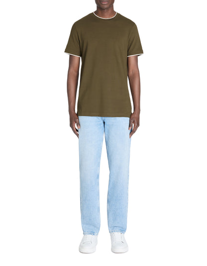 Celio_Khaki Straight Striped Collar T-Shirt in Stretch Cotton_LETERAYE_KHAKI_01
