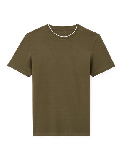 Celio_Khaki Straight Striped Collar T-Shirt in Stretch Cotton_LETERAYE_KHAKI_04