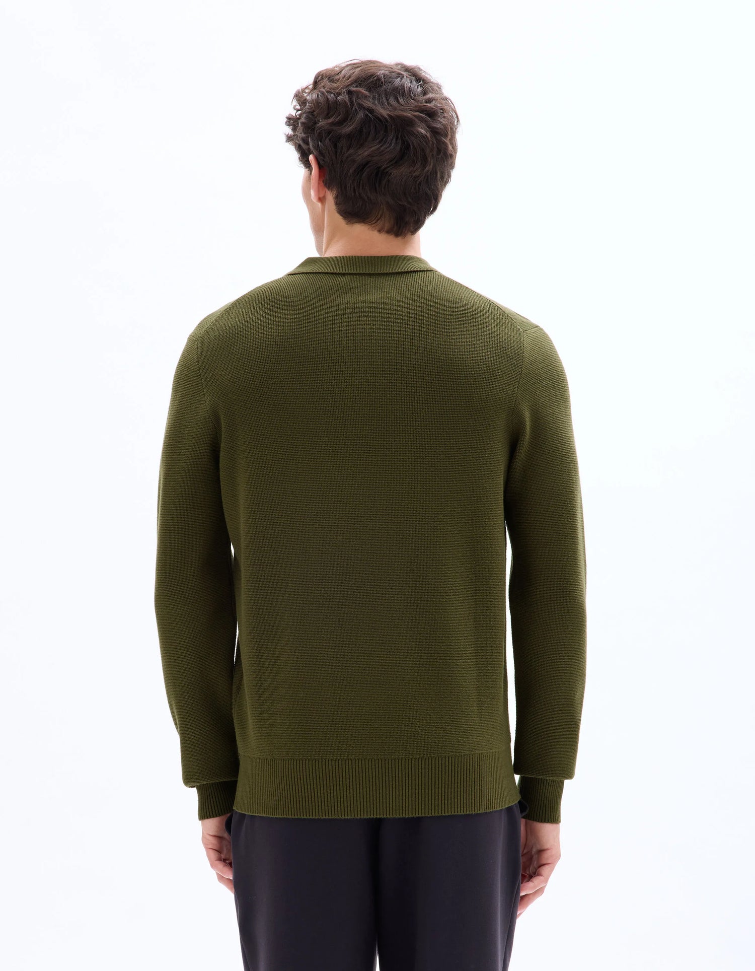 Celio_Green_Waffle Zip-Up Polo Neck Sweater - Khaki_LEVIATAN_KAKI_03