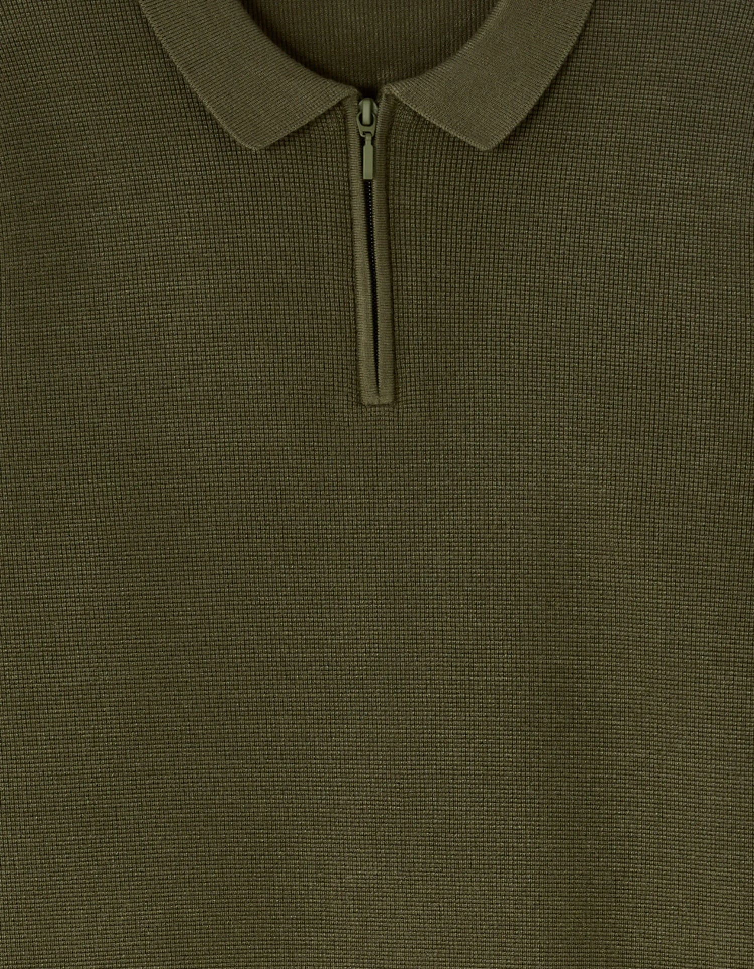 Celio_Green_Waffle Zip-Up Polo Neck Sweater - Khaki_LEVIATAN_KAKI_05