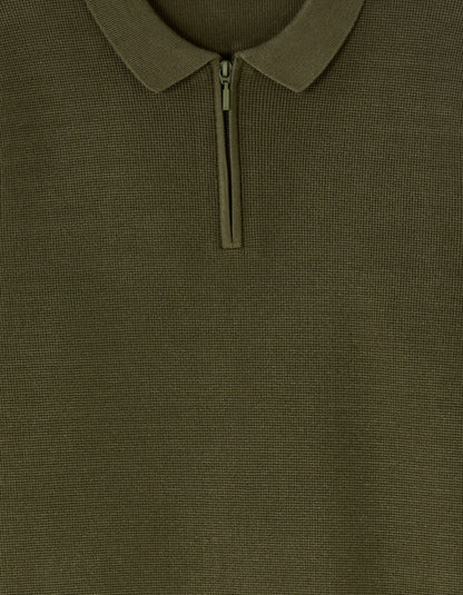 Celio_Green_Waffle Zip-Up Polo Neck Sweater - Khaki_LEVIATAN_KAKI_05