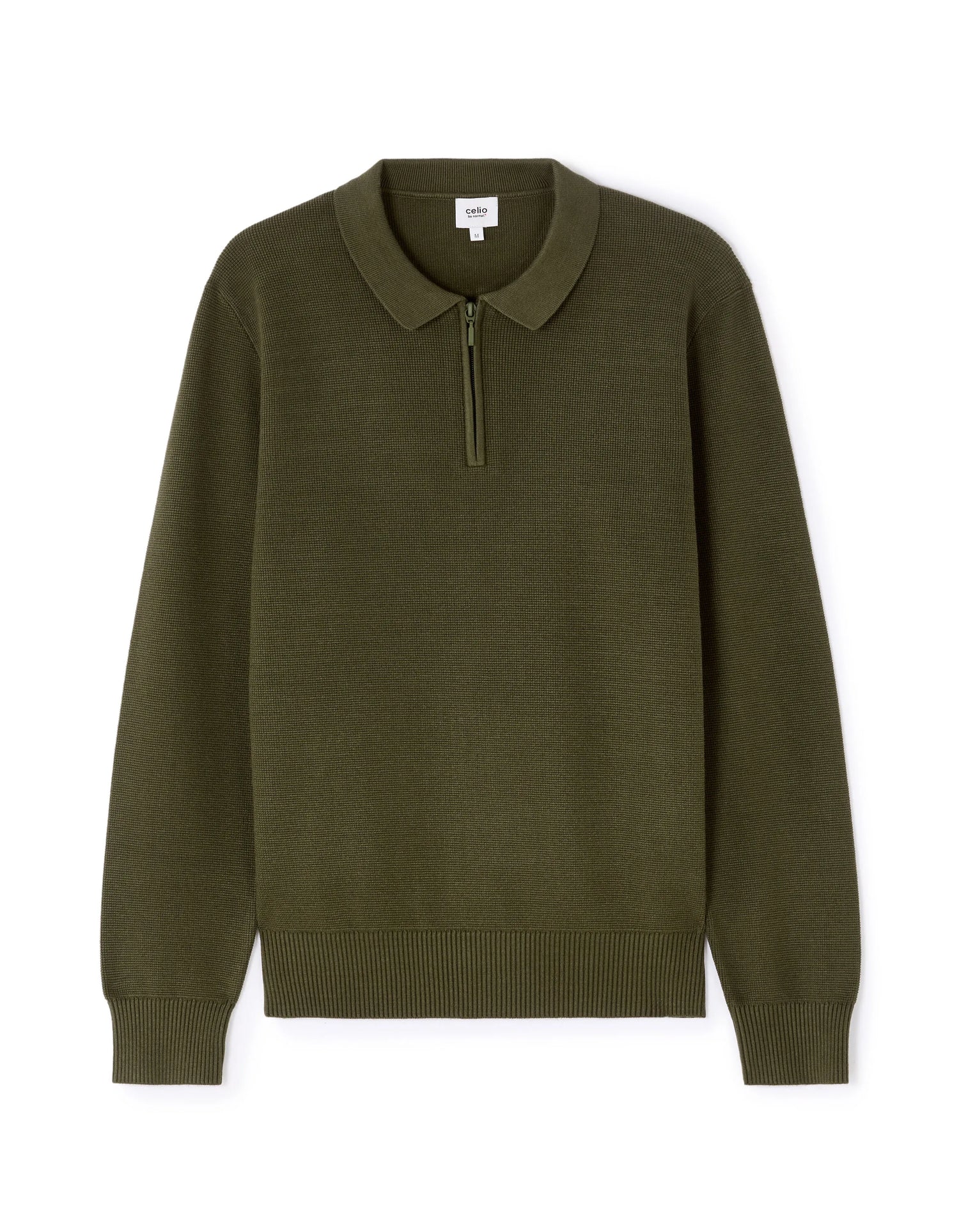 Celio_Green_Waffle Zip-Up Polo Neck Sweater - Khaki_LEVIATAN_KAKI_07