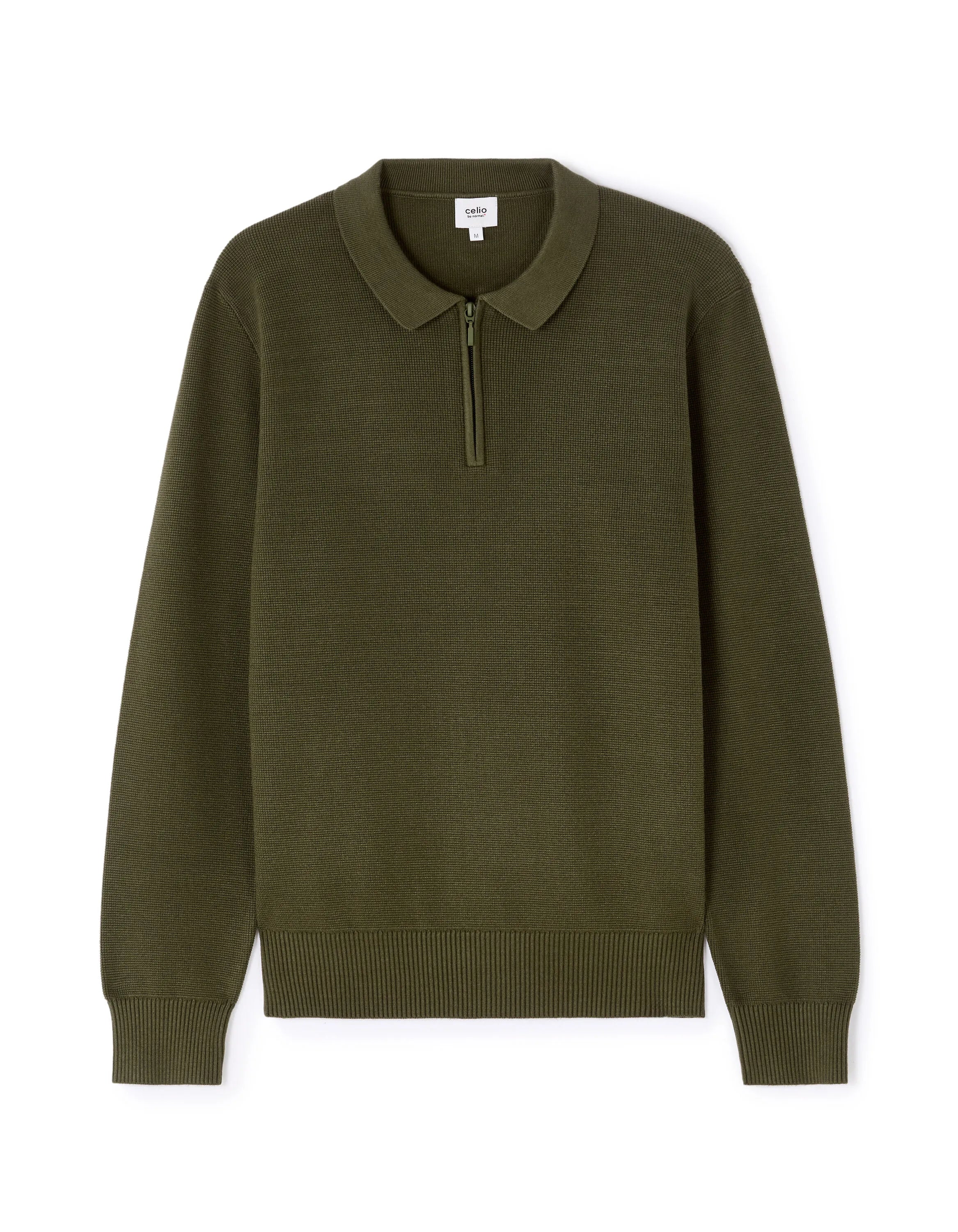 Celio_Green_Waffle Zip-Up Polo Neck Sweater - Khaki_LEVIATAN_KAKI_07