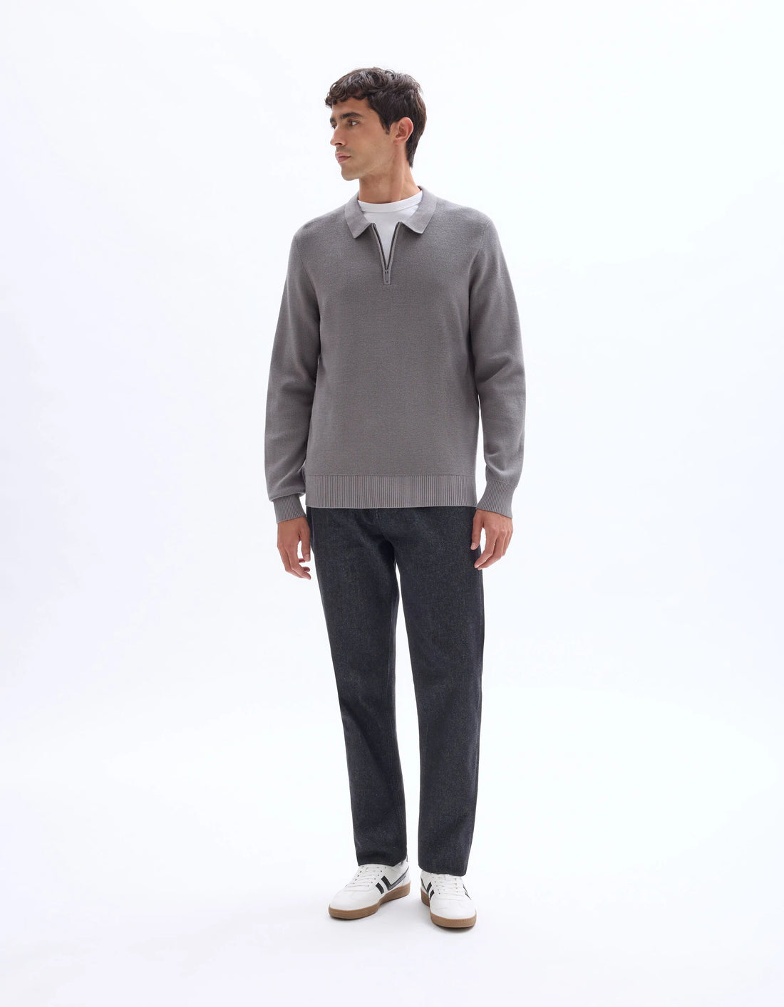 Celio_Grey_Embossed Zipped Polo Collar Sweater - Gray_LEVIATAN_MID GREY_02