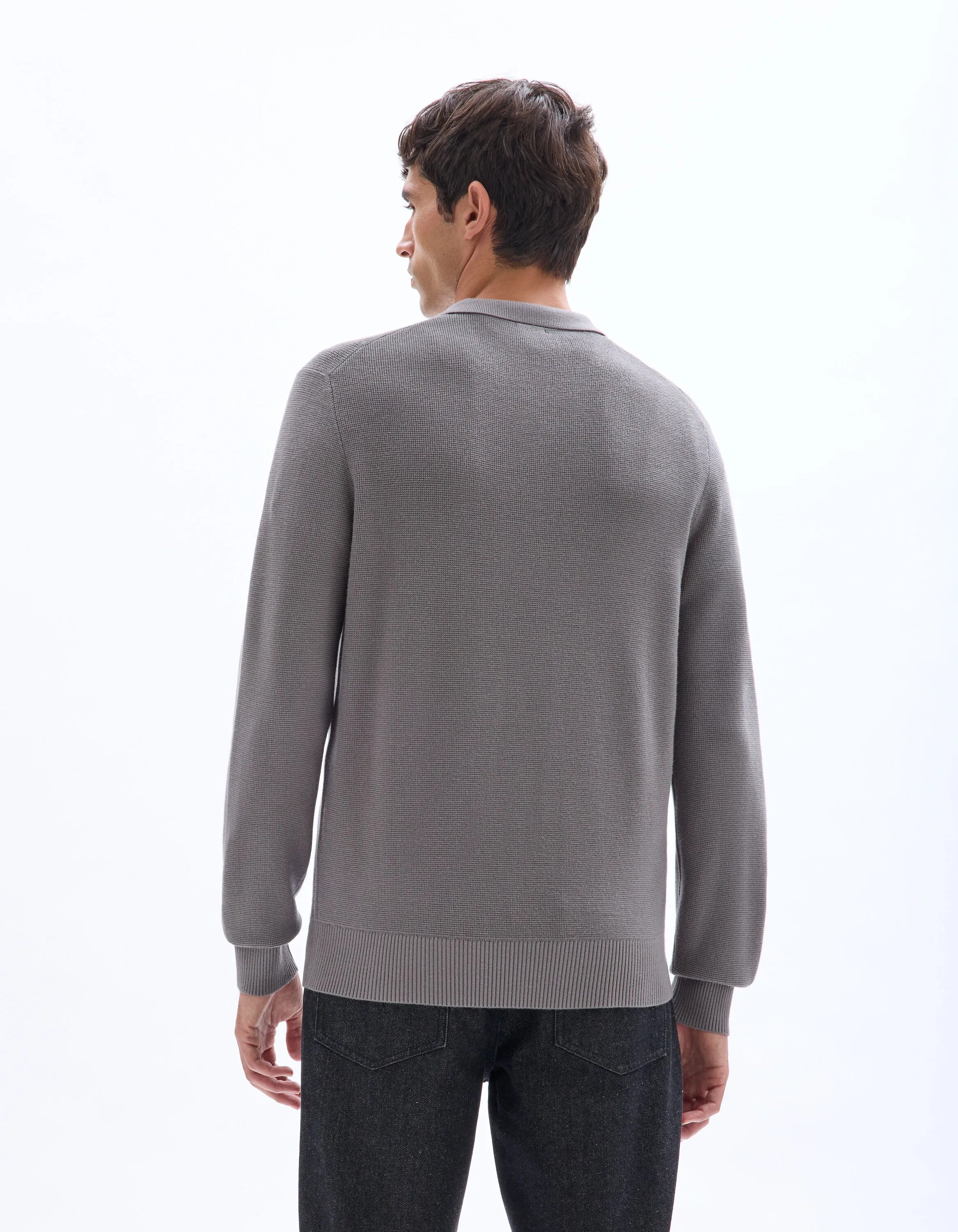 Celio_Grey_Embossed Zipped Polo Collar Sweater - Gray_LEVIATAN_MID GREY_03