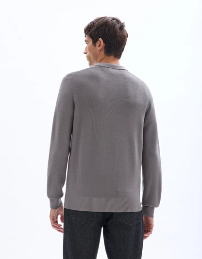 Celio_Grey_Embossed Zipped Polo Collar Sweater - Gray_LEVIATAN_MID GREY_03