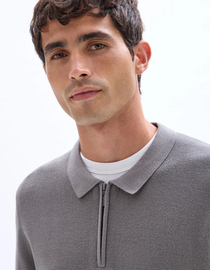 Celio_Grey_Embossed Zipped Polo Collar Sweater - Gray_LEVIATAN_MID GREY_04