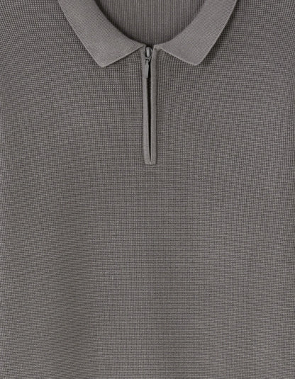 Celio_Grey_Embossed Zipped Polo Collar Sweater - Gray_LEVIATAN_MID GREY_05