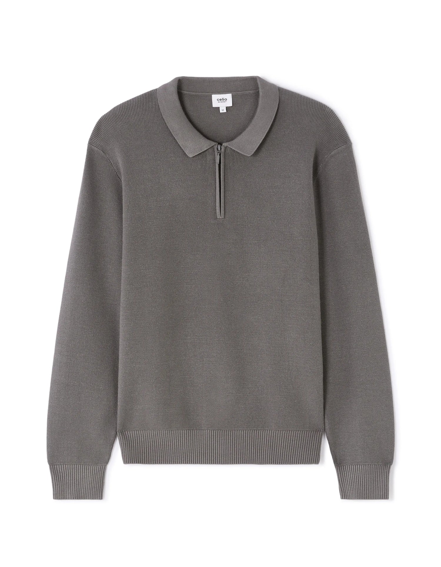 Celio_Grey_Embossed Zipped Polo Collar Sweater - Gray_LEVIATAN_MID GREY_07