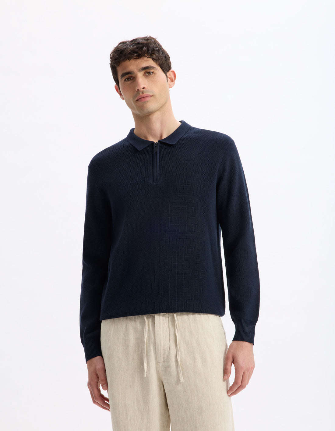 Celio_Navy 100% Cotton Polo Neck Sweater_LEVIATAN_NAVY_02