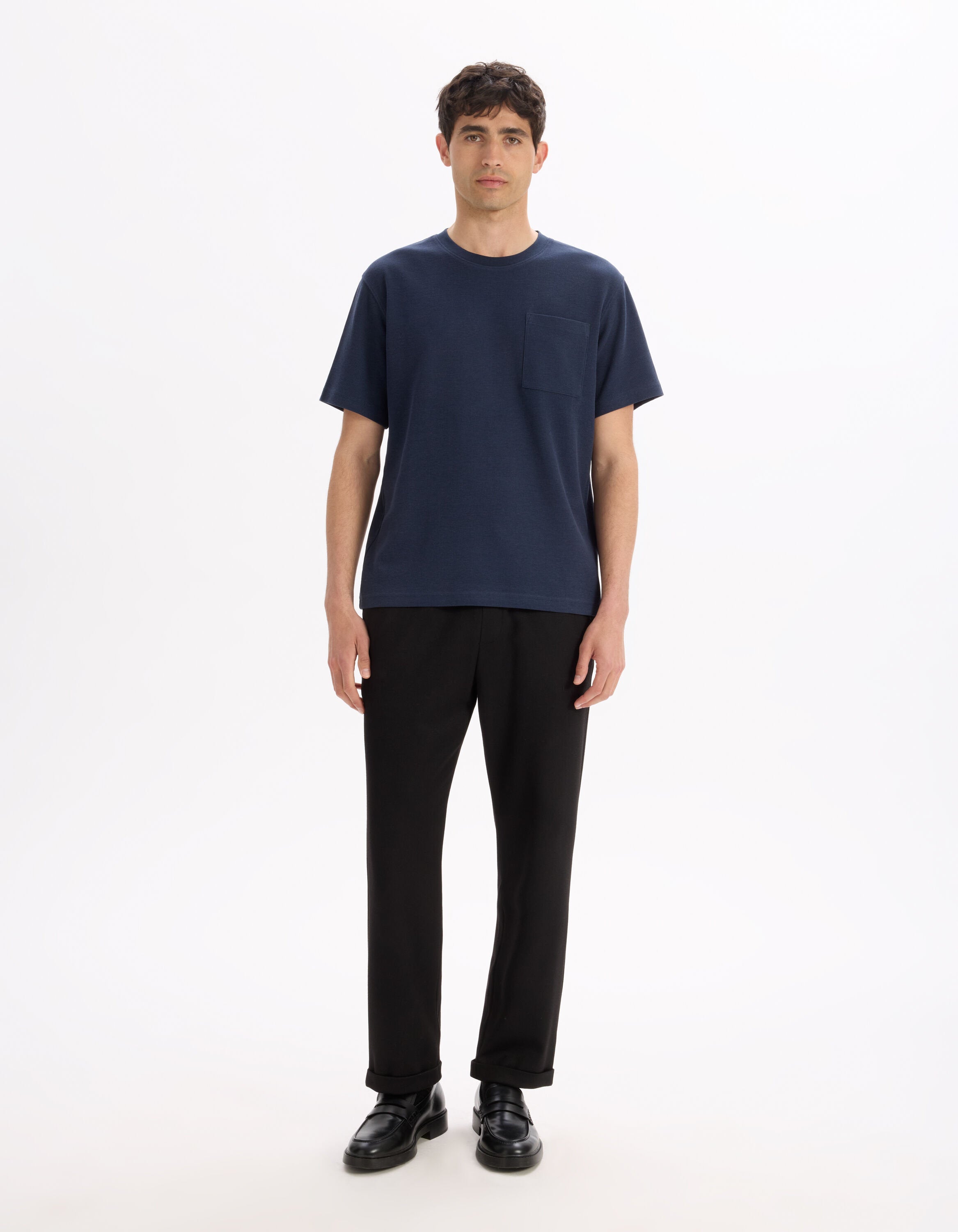 Celio_Navy Boxy T-Shirt with Round Neck_LEWA_SAILOR BLUE_01
