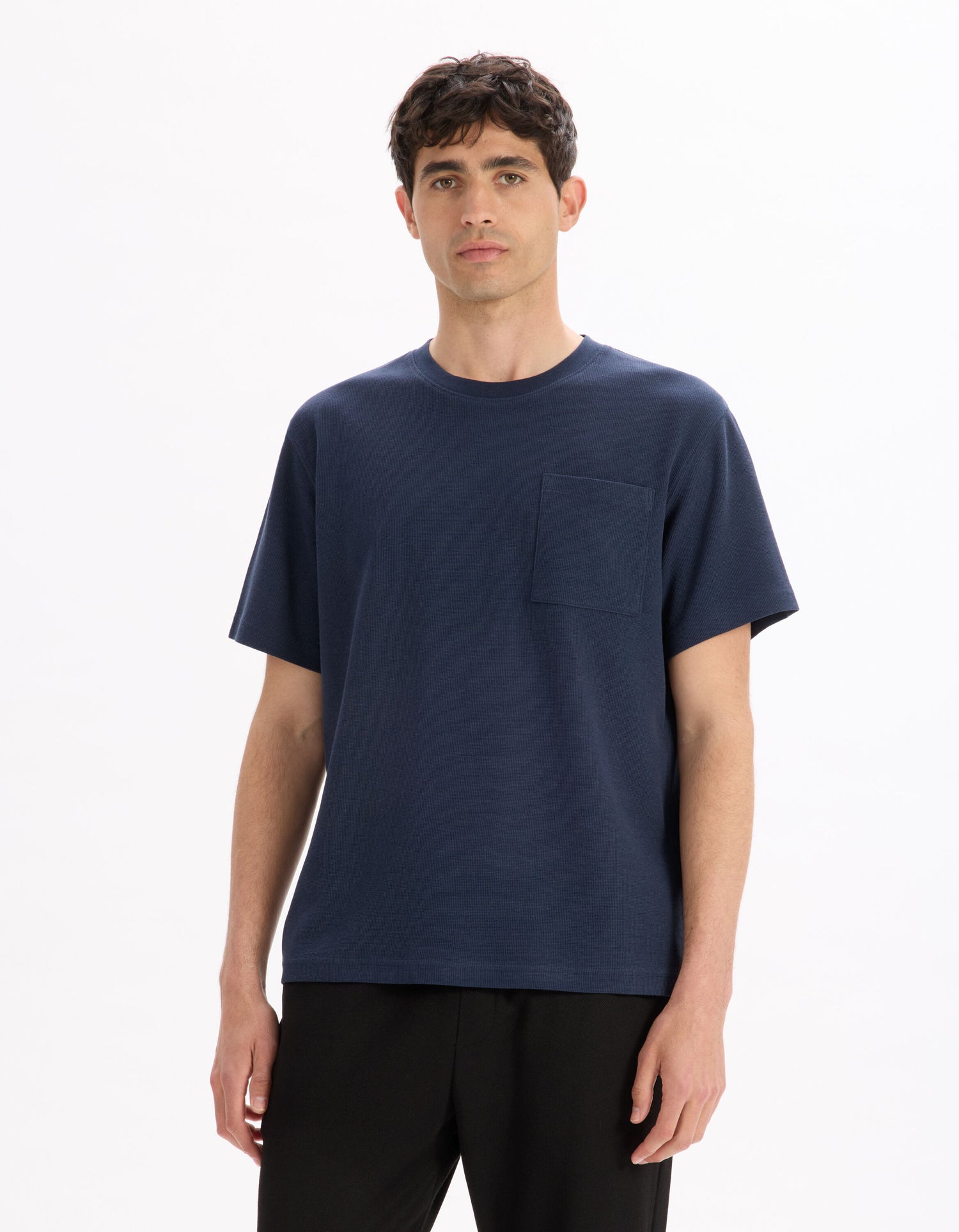 Celio_Navy Boxy T-Shirt with Round Neck_LEWA_SAILOR BLUE_02