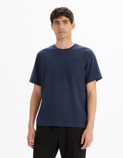 Celio_Navy Boxy T-Shirt with Round Neck_LEWA_SAILOR BLUE_02
