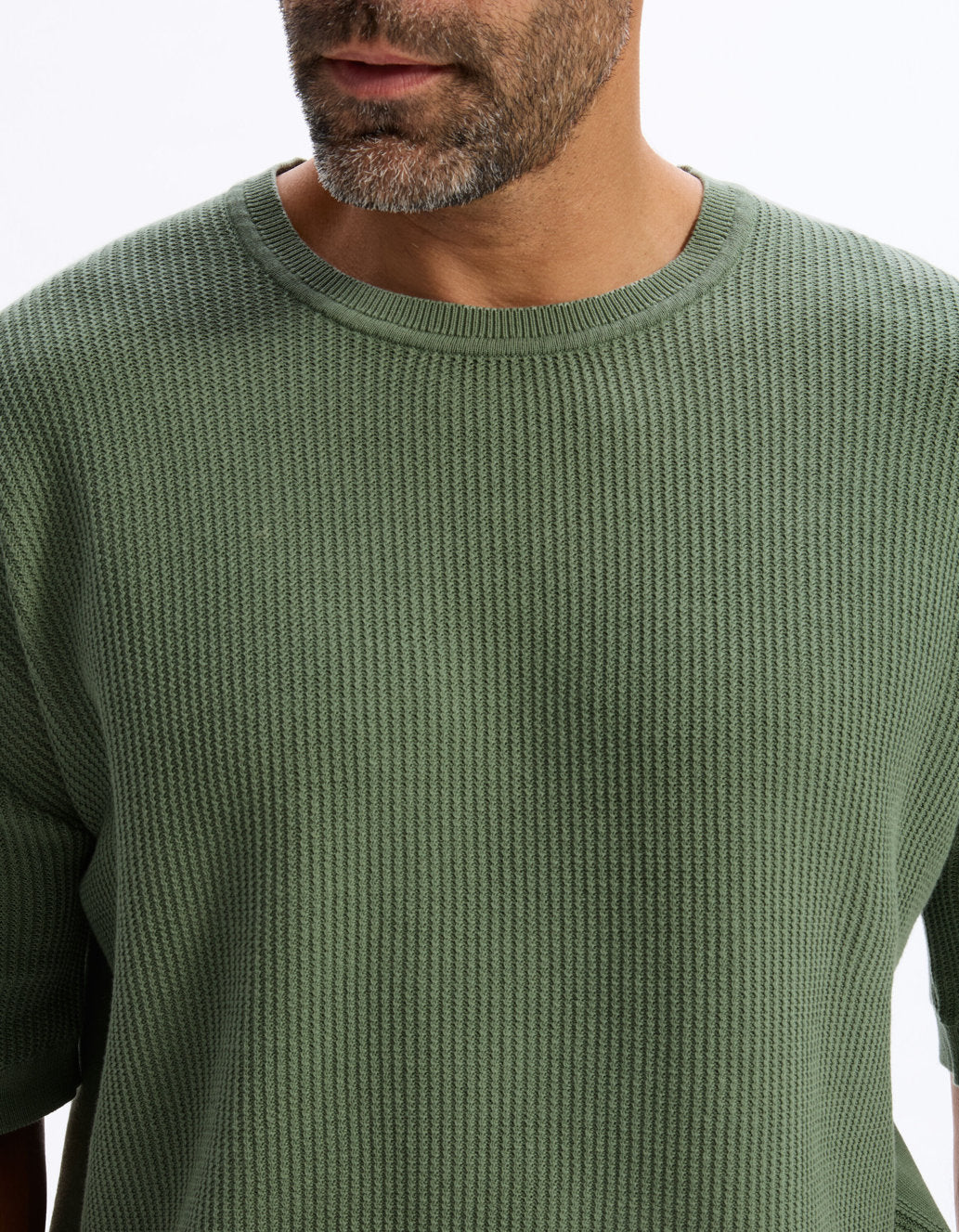 Celio_Khaki Boxy T-Shirt in 100% Cotton Round Neck Knit_LEYASTI_DARK SAUGE_04