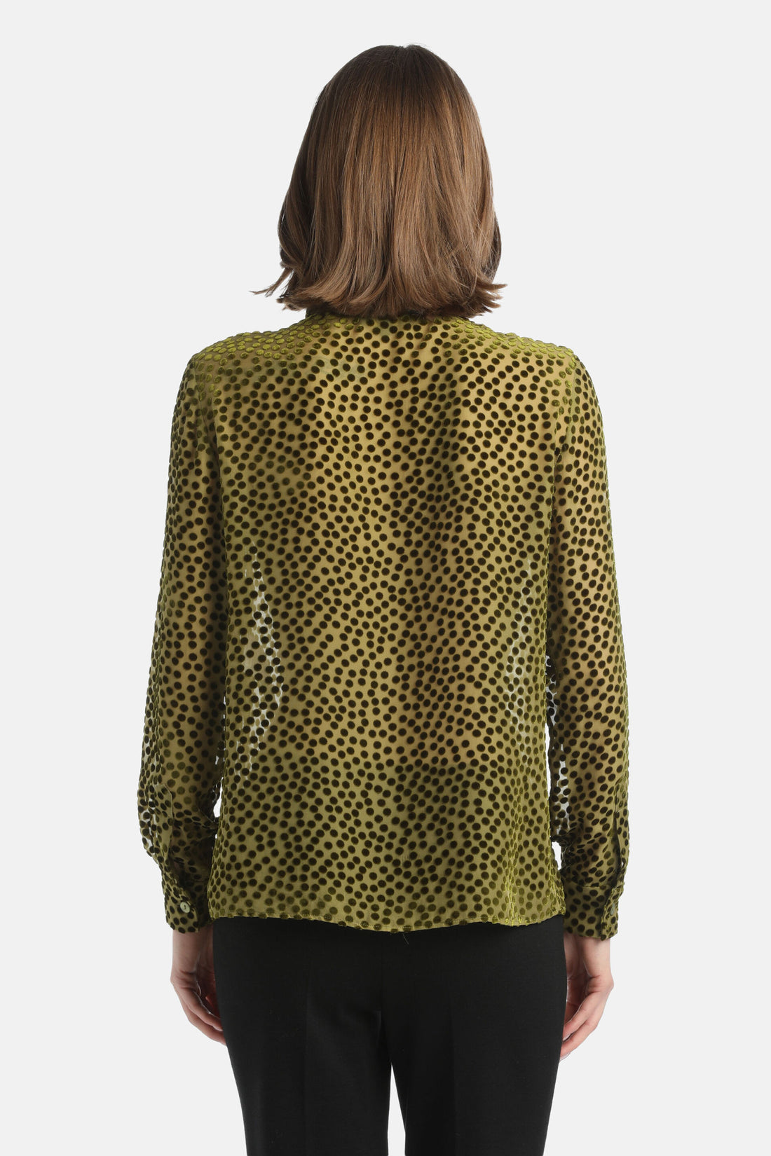 Luisa Spagnoli_Verde Militare_Linaria - Polka-Dot Textured Shirt_LINARIA_1717_02