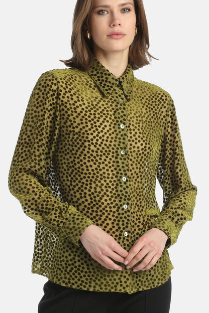 Luisa Spagnoli_Verde Militare_Linaria - Polka-Dot Textured Shirt_LINARIA_1717_03