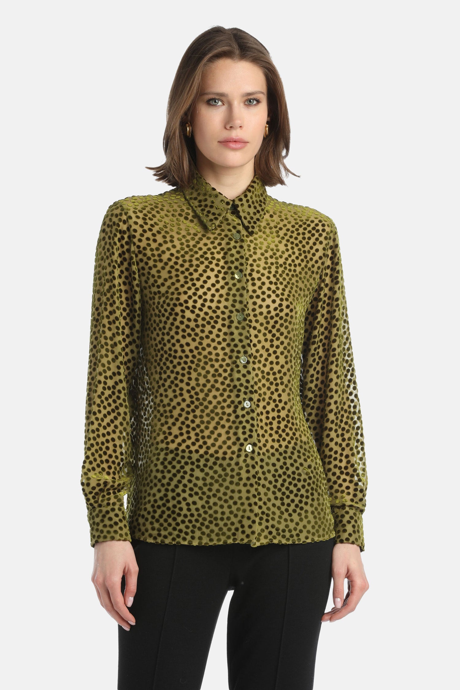 Luisa Spagnoli_Verde Militare_Linaria - Polka-Dot Textured Shirt_LINARIA_1717_05