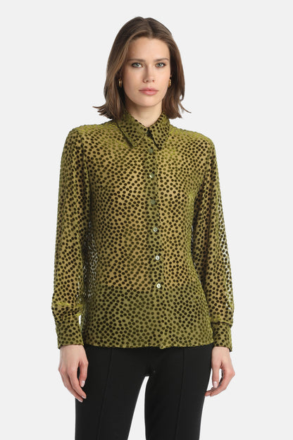 Luisa Spagnoli_Verde Militare_Linaria - Polka-Dot Textured Shirt_LINARIA_1717_05