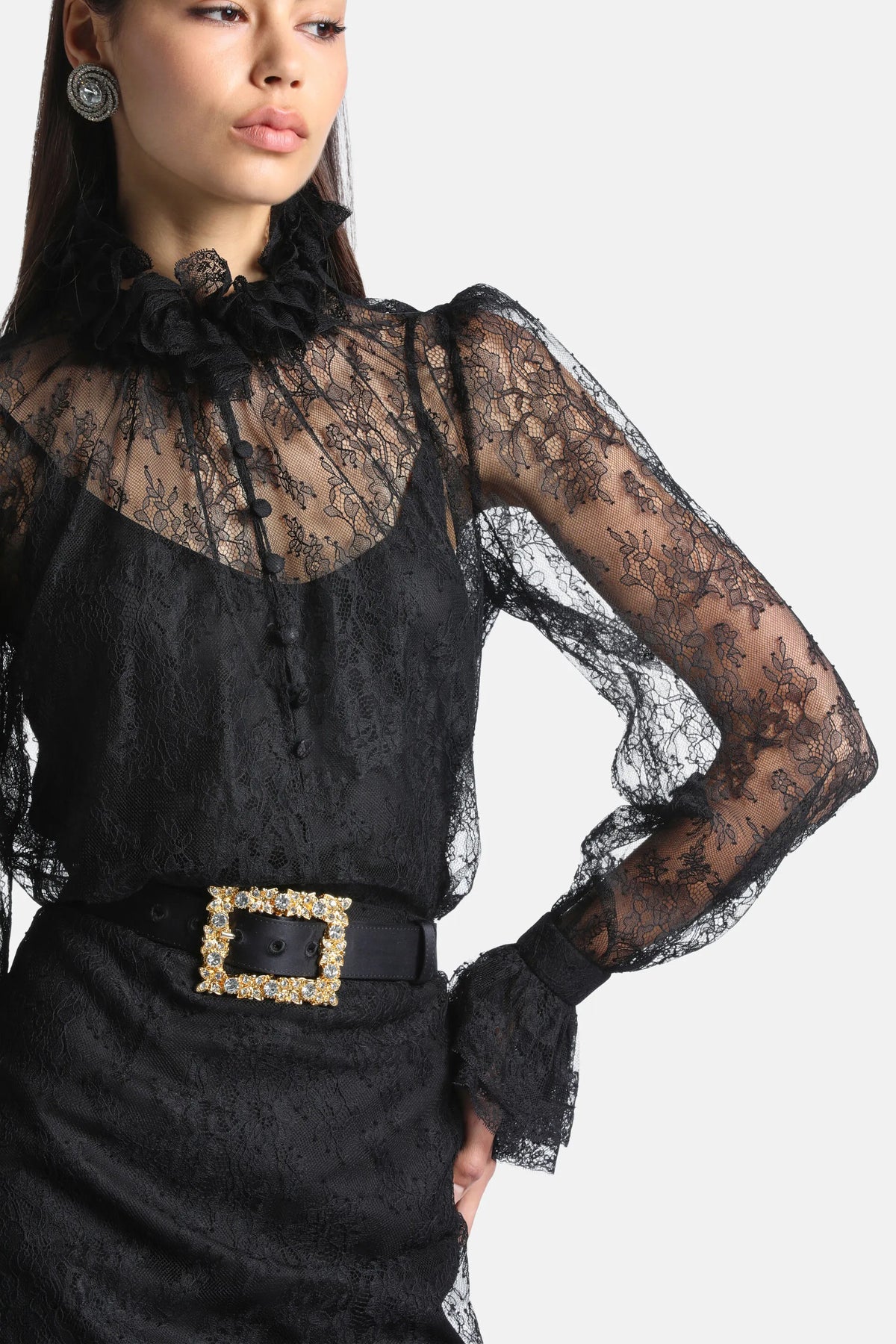 Luisa Spagnoli Nero Women Liquorosa - Elegant Chantilly Lace Shirt SKU: LIQUOROSA_0101 Image 03