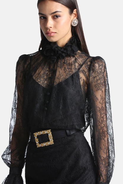 Luisa Spagnoli Nero Women Liquorosa - Elegant Chantilly Lace Shirt SKU: LIQUOROSA_0101 Image 04