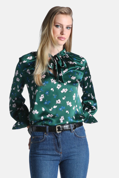 Luisa Spagnoli Var Fondo Verde Women Lisella - Floral-Printed Silk Blouse SKU: LISELLA_4614 Image 01
