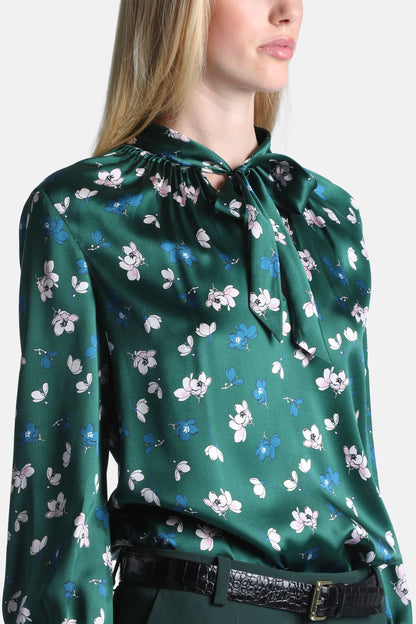 Luisa Spagnoli Var Fondo Verde Women Lisella - Floral-Printed Silk Blouse SKU: LISELLA_4614 Image 03