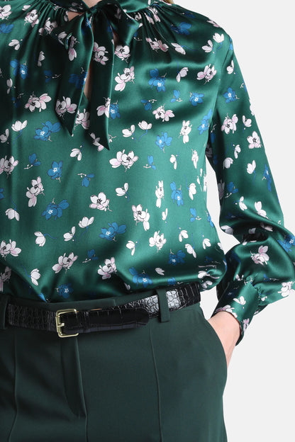 Luisa Spagnoli Var Fondo Verde Women Lisella - Floral-Printed Silk Blouse SKU: LISELLA_4614 Image 04